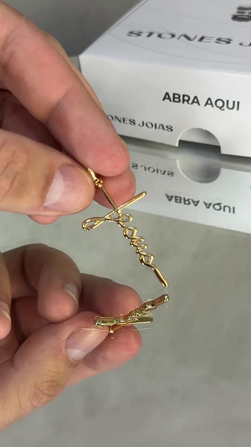 Corrente Tijolinho 3,5mm + Crucifixo Jesus Escrito a Mão