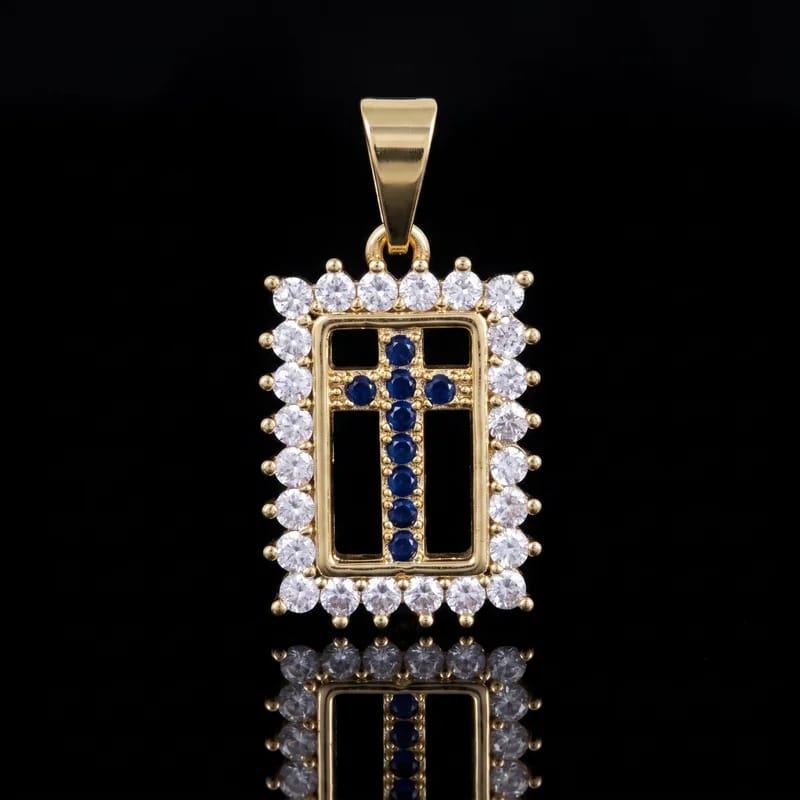 Pingente Crucifixo Azul Cravejado