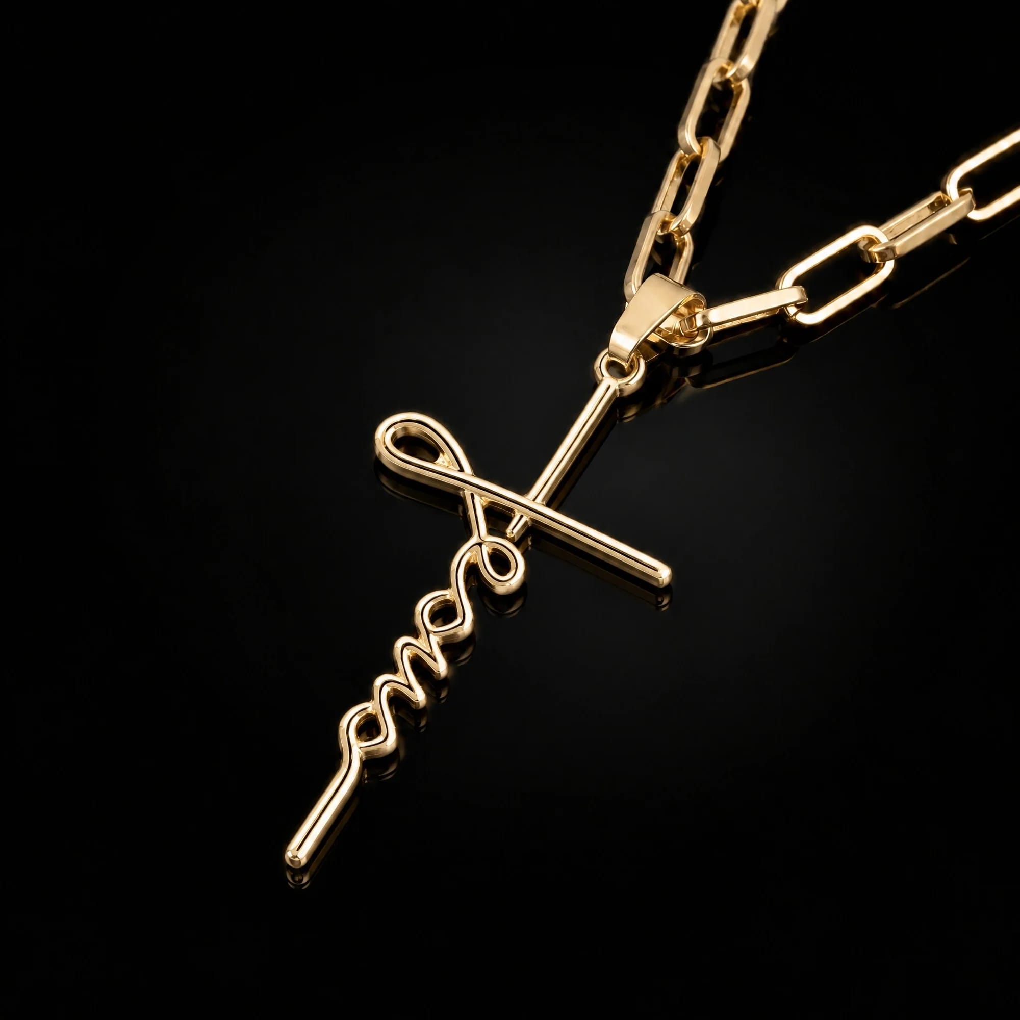 Corrente Tijolinho 3,5mm + Crucifixo Jesus Escrito a Mão