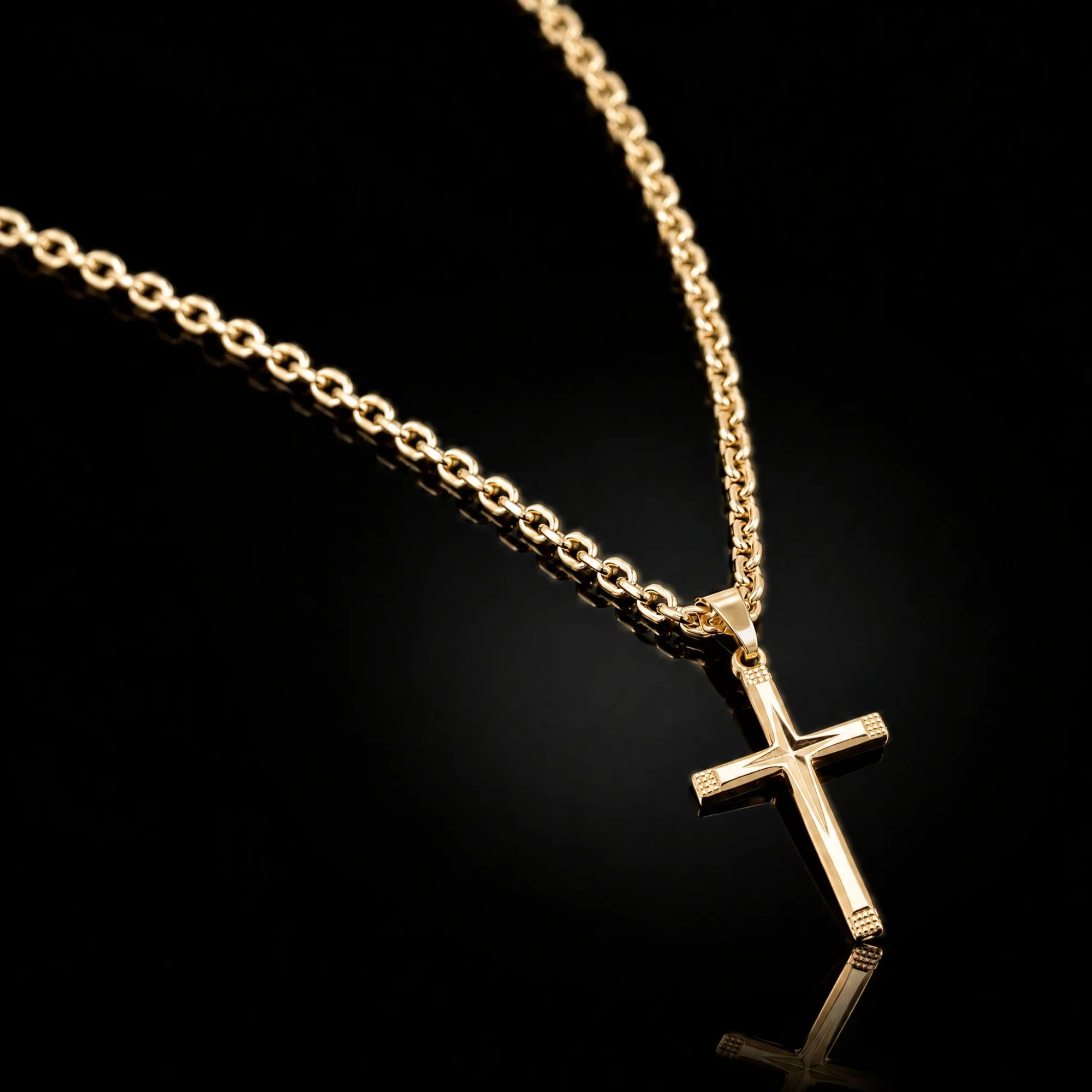 Corrente Cadeado 2mm + Crucifixo Liso Borda Marcado