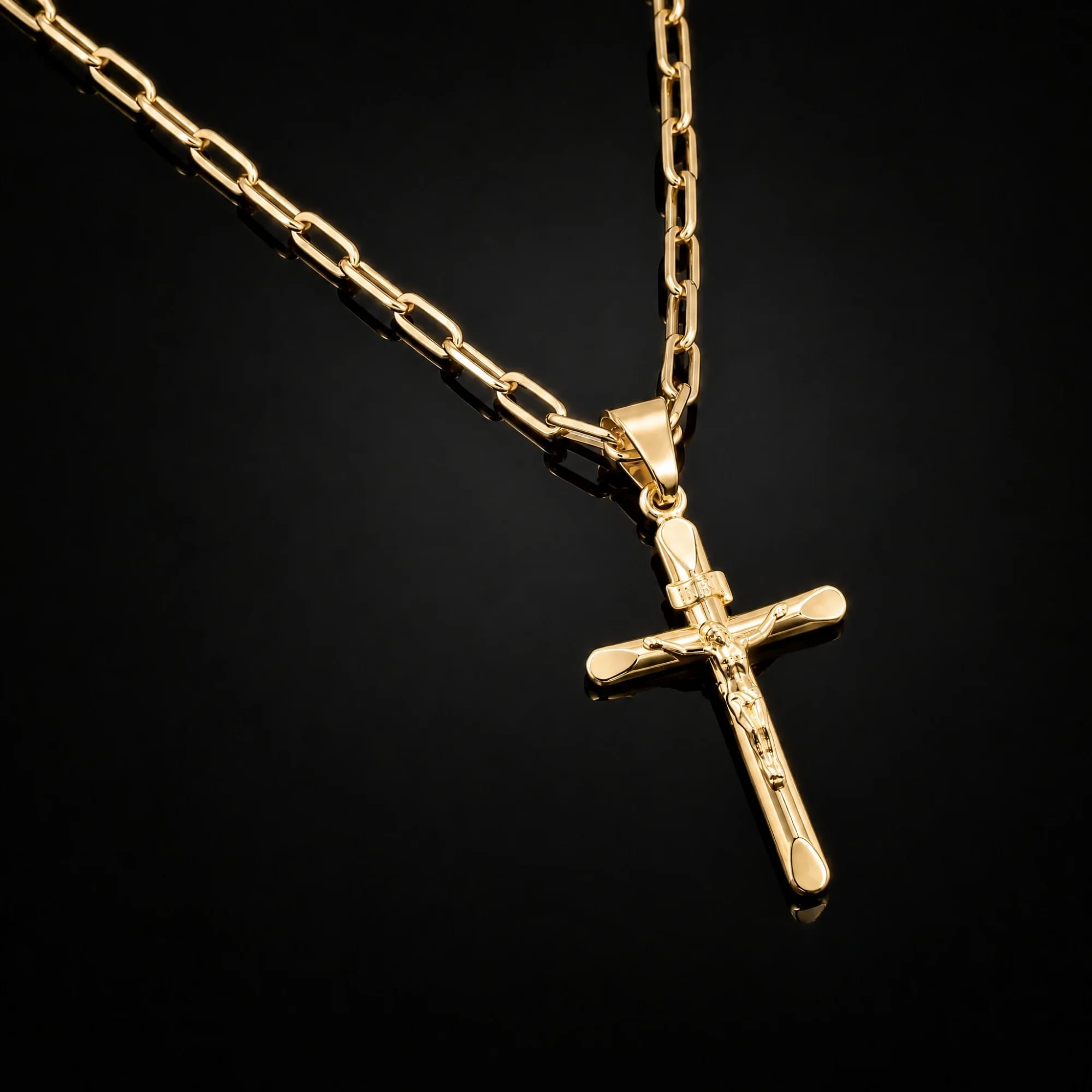 Corrente Cadeado Alongado 3mm + Crucifixo Cristo Estampado