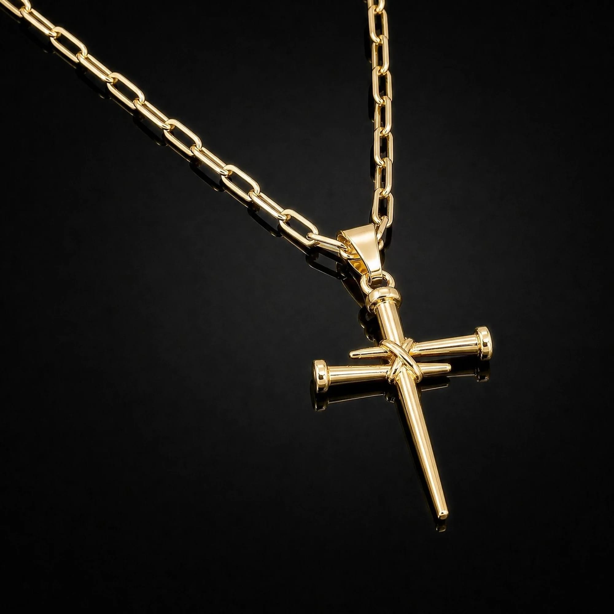 Corrente Cadeado Alongado 3mm + Crucifixo de Pregos